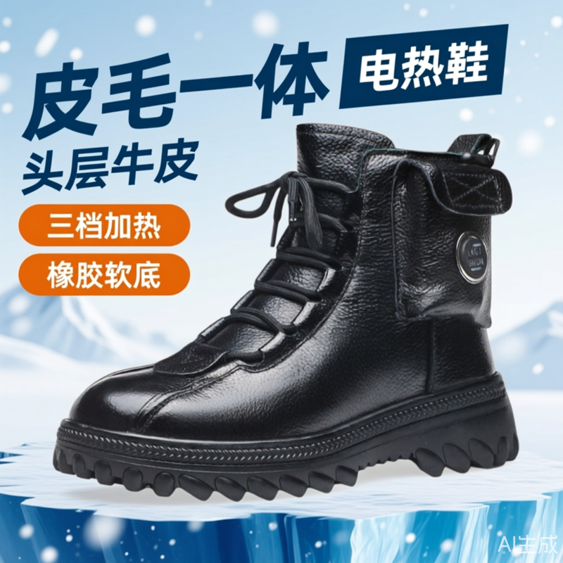 纯色冬季防滑休闲充电加热女鞋