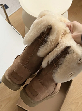 千颂伊同款雪地靴2025新款羊毛一体复古休闲百搭加绒厚底中筒棉靴