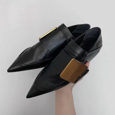 金属方扣百搭复古欧美踩跟乐福鞋