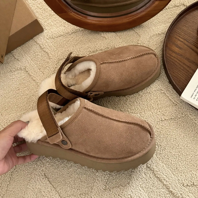 两穿厚底防滑保暖雪地靴毛毛拖鞋