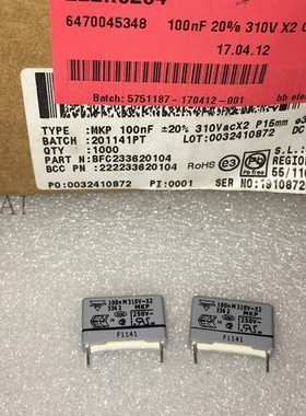 BFC233620104  安规电容0.1uF 310V 100NF X2 3362MKP Vishay BC