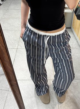 欧阳娜娜同款【现货】轻松条纹宽松直筒裤 藏蓝条纹/白色条纹长裤
