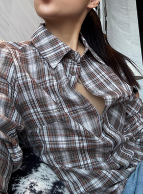 FnCE【现货】松弛感复古格子纯棉长袖衬衫春季新款收腰显瘦上衣女