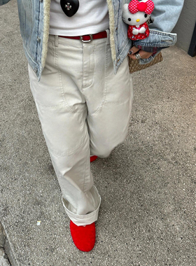 正确版现货宅女同款白色休闲裤女春季新款高腰垂感百搭显瘦阔腿裤