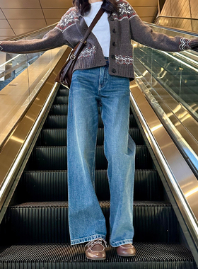 法式【高端系列】立体裁剪一片式中直筒版型中高腰阔腿牛仔长裤女