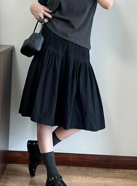 nbs细褶设计a摆低腰轻薄休闲蓬蓬半身裙North同款宽松显瘦裙子潮
