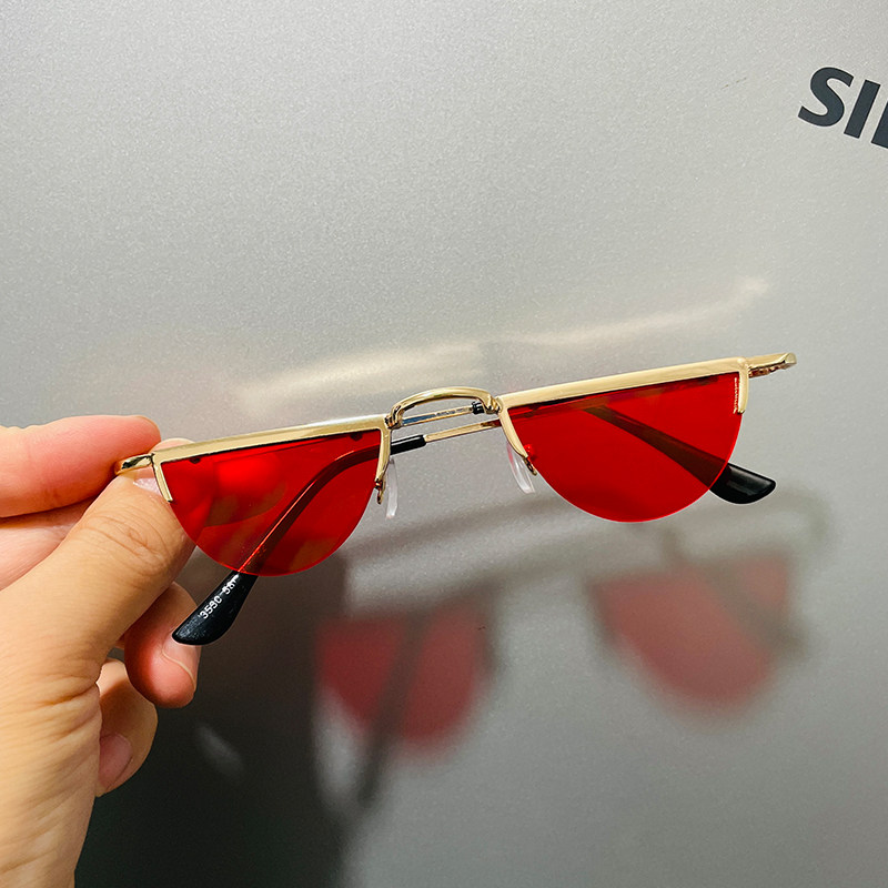 欧美个性无框半圆小框太阳镜男士韩版潮流装逼墨镜女网红时尚眼镜