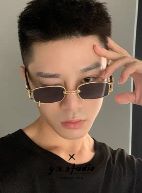 网红同款偏光太阳镜女韩版潮嘻哈蹦迪墨镜酷男长方形眼镜个性街拍