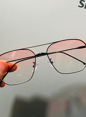 2022年复古双梁小方框渐变色太阳眼镜女飞行员金属架墨镜开车男潮