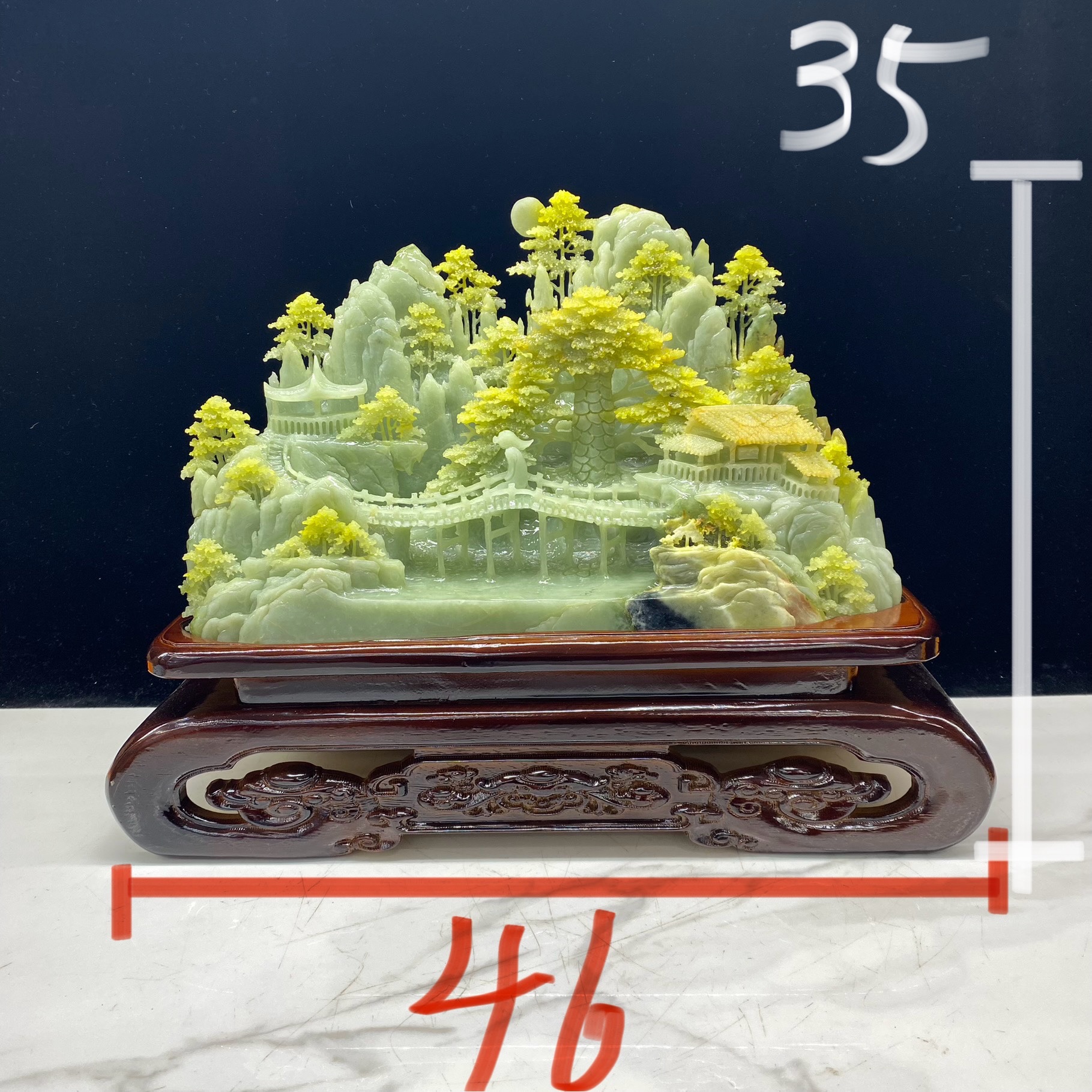 岫玉牡丹花摆件工厂直销特价精品新款手工雕刻1800包邮送实木底座
