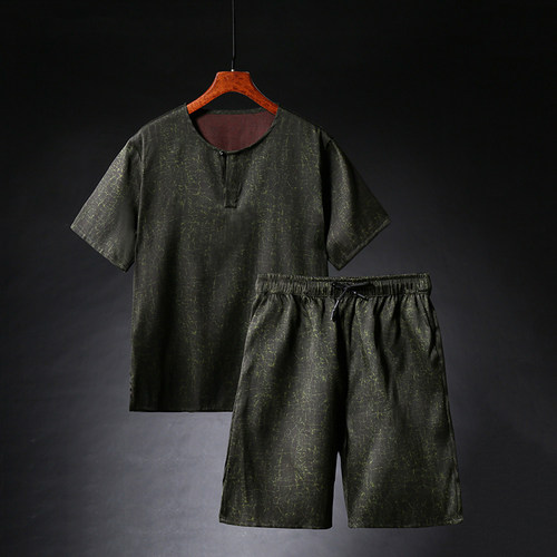 斯有莨红云纱短裤t恤套装两件套