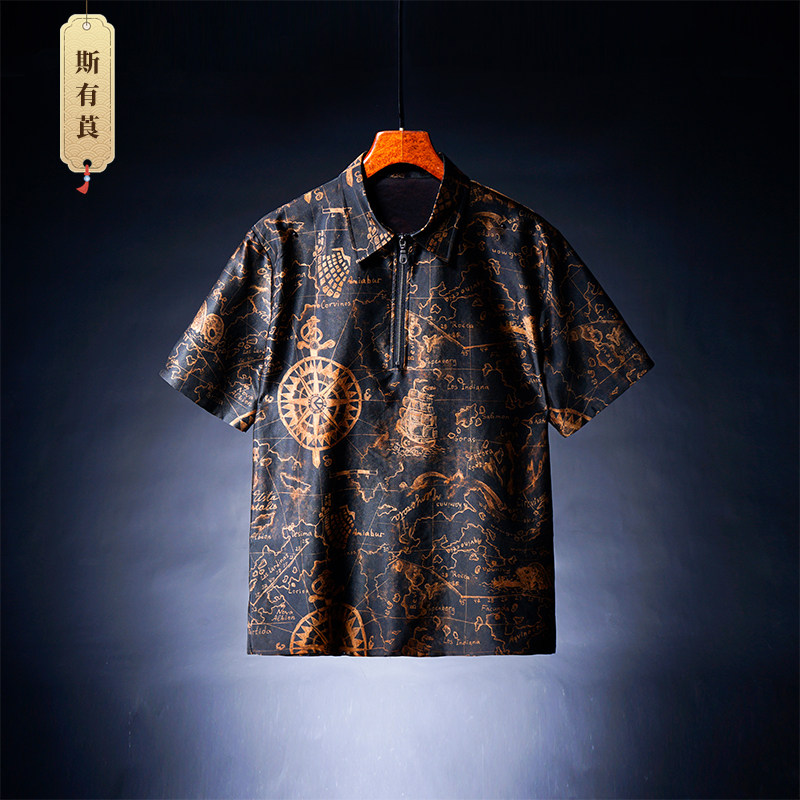 香云纱唐装男款桑蚕丝短袖男polo
