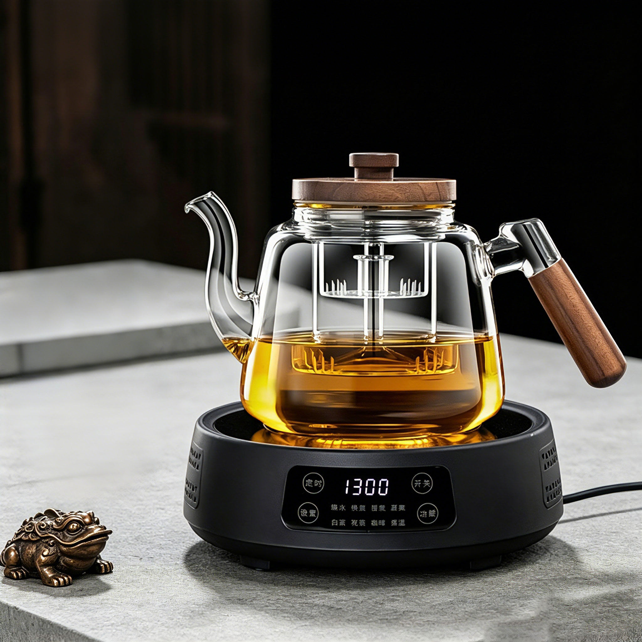 蒸煮玻璃茶壶电陶炉木柄茶壶套装