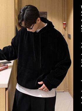 上新#男款重磅灯芯绒连帽卫衣潮款秋冬款厚款#加肥加大码可加长