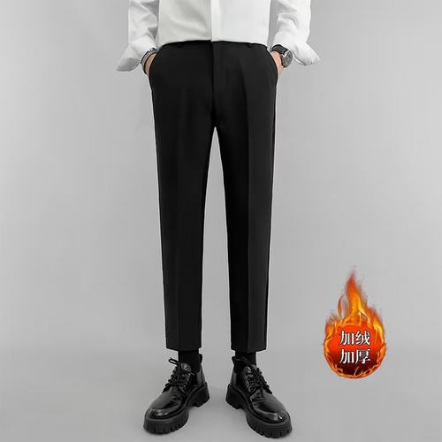 秋冬季加绒加厚休闲九分裤西裤男