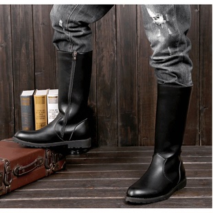 男女皮靴男鞋COSPLAY动漫游戏骑马靴仪仗队长靴马丁靴子黑色