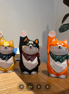 招福柴犬 招财招福  可爱创意木雕小摆件纯手工 乔迁生日纪念礼品