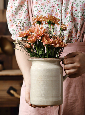 灰色小花壶瓶陶瓷民宿客栈艺术花瓶摆件客厅插花复古田园绿植干花