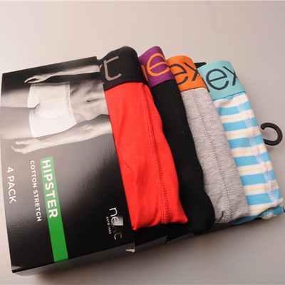 英国N家男款纯棉平角内裤四角裤一卡四条装HIPSTER短款