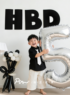 ins风黑色HBD生日布置男孩毛毡墙贴儿童酷飒排队装饰拍照道具气球