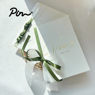 原创森系誓言卡白色烫金字母丝带装饰简约浪漫结婚誓言书
