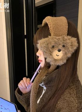 可爱毛绒小熊系带耳罩女冬季保暖防寒护耳耳套骑行防冻捂耳子耳暖