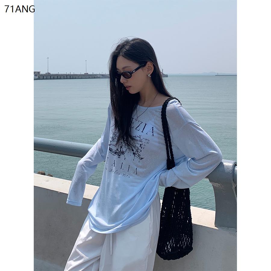 韩系夏圆领字母印花长袖
