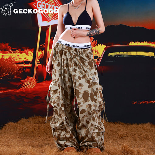 宽松阔腿垂感猎鸭迷彩工装伞兵裤
