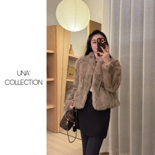 温柔老钱V领100%真兔毛双色定染外套JM3006 加厚版 吉满