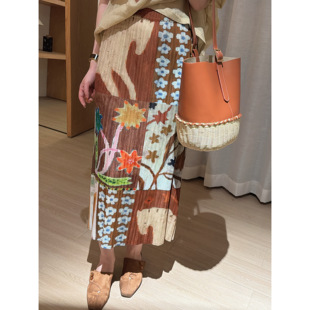 【吉满】欧版多彩印花元素压褶百褶高弹力松紧腰半身裙3207