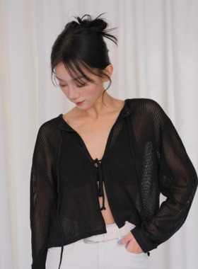 LOOP ME 法式松弛感 黑色条纹系带上衣正反两穿防晒简约开衫