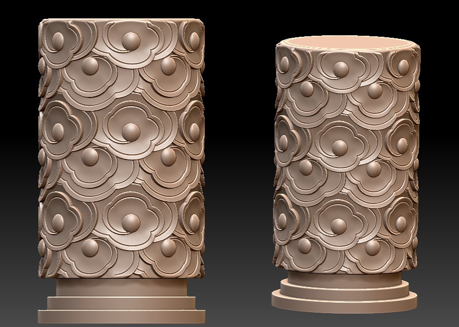 圆雕图 四轴雕刻图 三维立体 stl OBJ  祥云柱头7