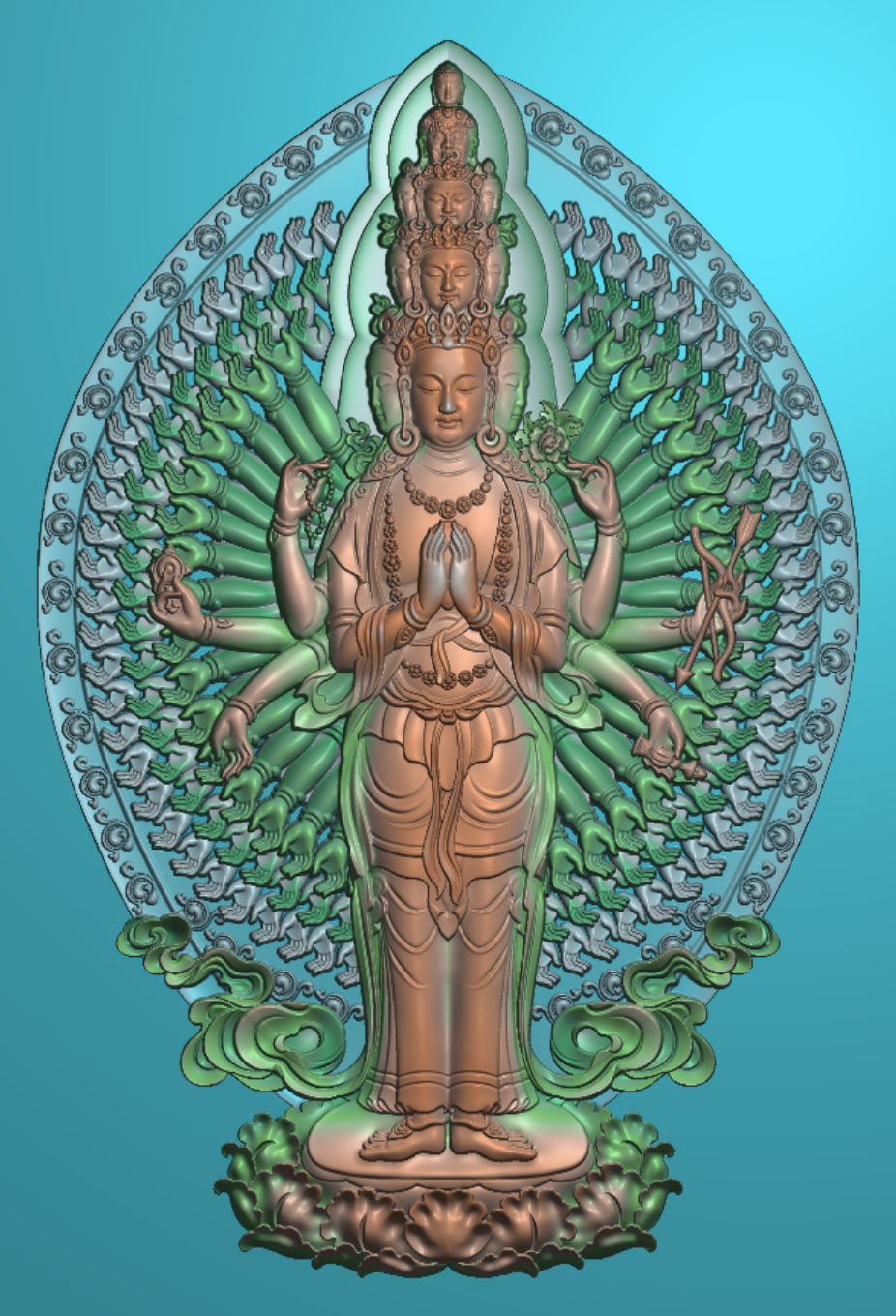 精雕图 浮雕图 灰度图 电脑雕刻图  站千手观音