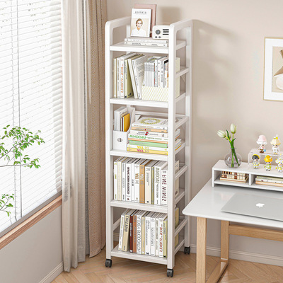 书架置物架落地多层收纳架铁艺窄缝家用架子书桌旁简易移动小书柜