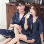 Quần áo ngủ hè hè phiên bản Hàn Quốc của cặp đôi đồ ngủ hè băng lụa sling áo hai dây váy ngủ nữ nước bọt nam - Night Robe