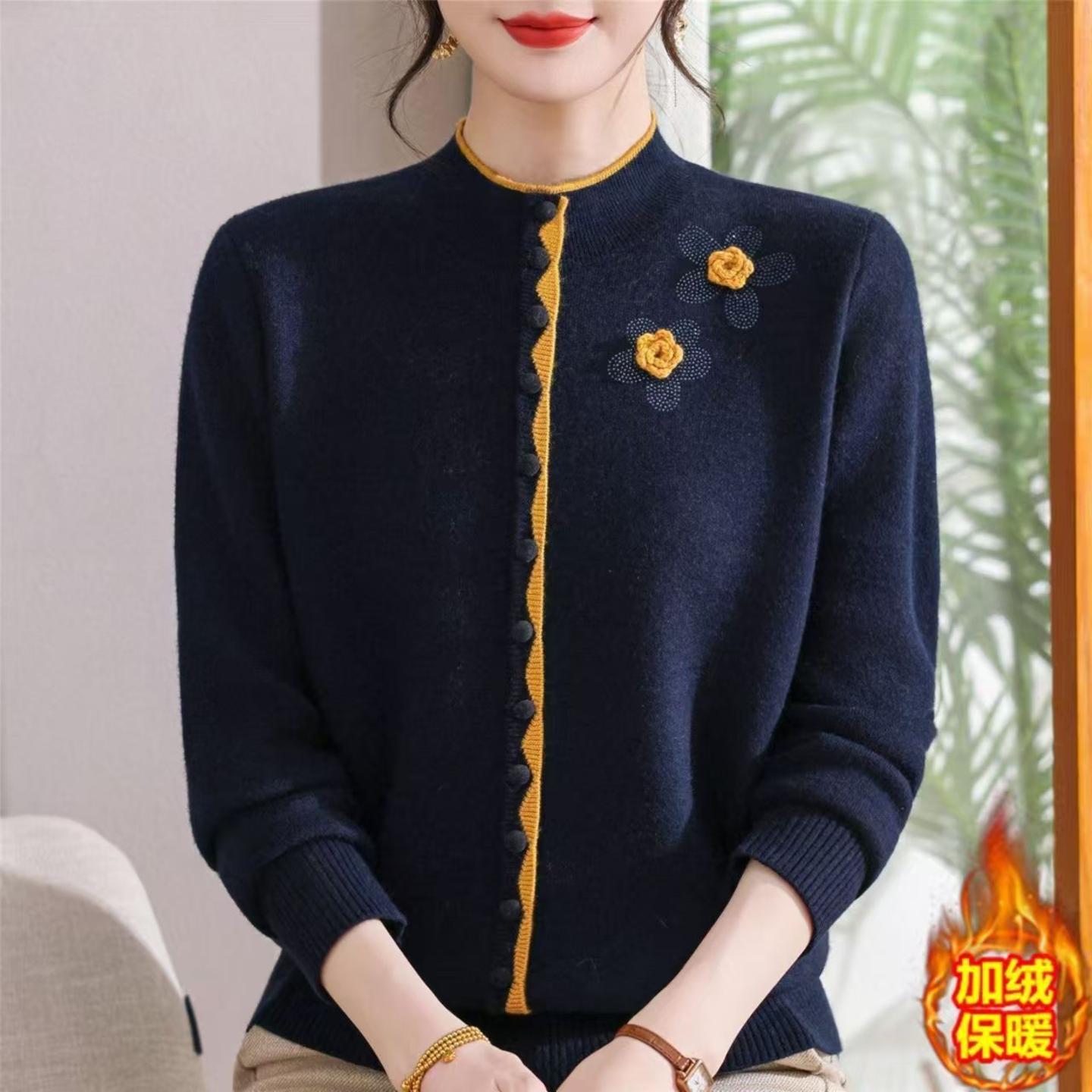 冬季妈妈装加绒毛衣中老年女士