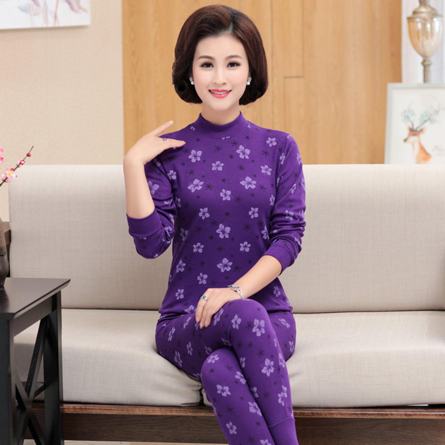 秋衣秋裤全棉中老年女士纯棉妈妈保暖内衣老人棉毛衫套装线衣新款