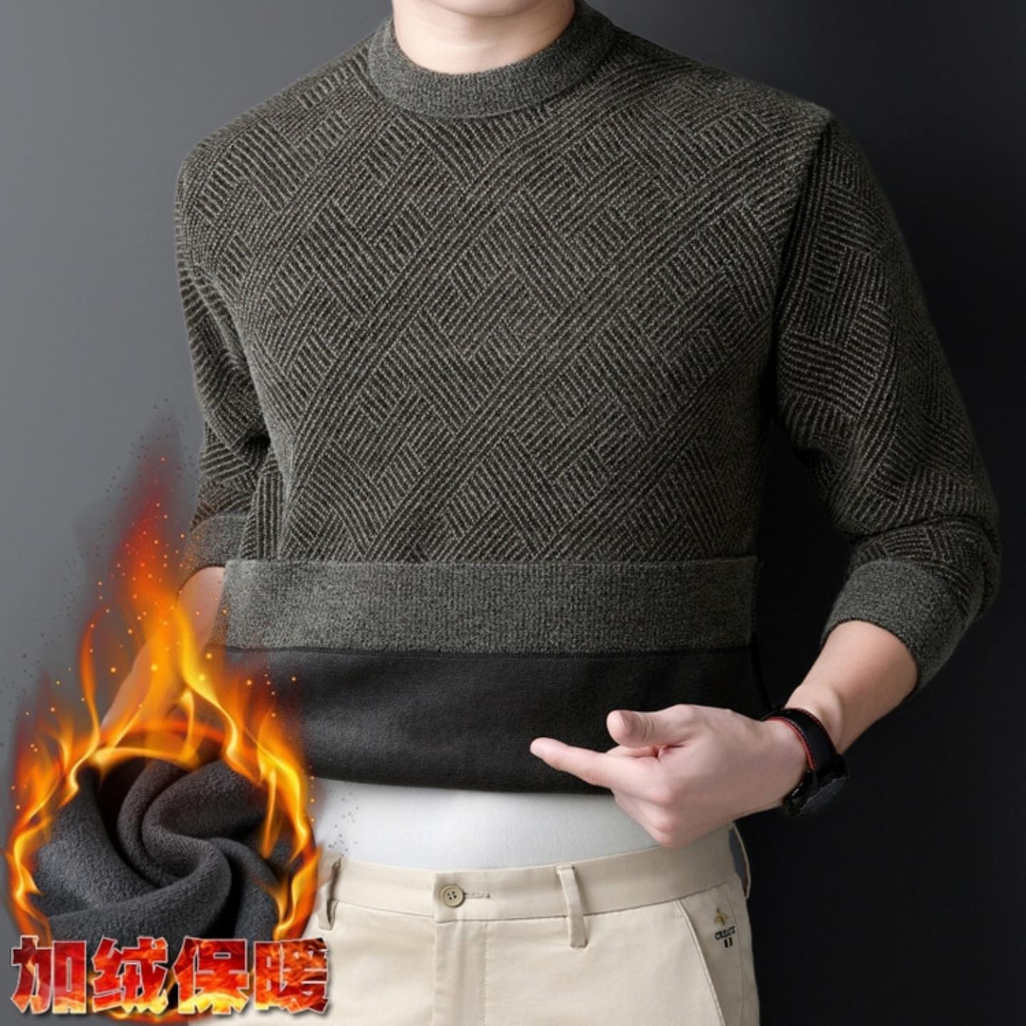 男款冬季加绒毛衣一体绒雪貂绒