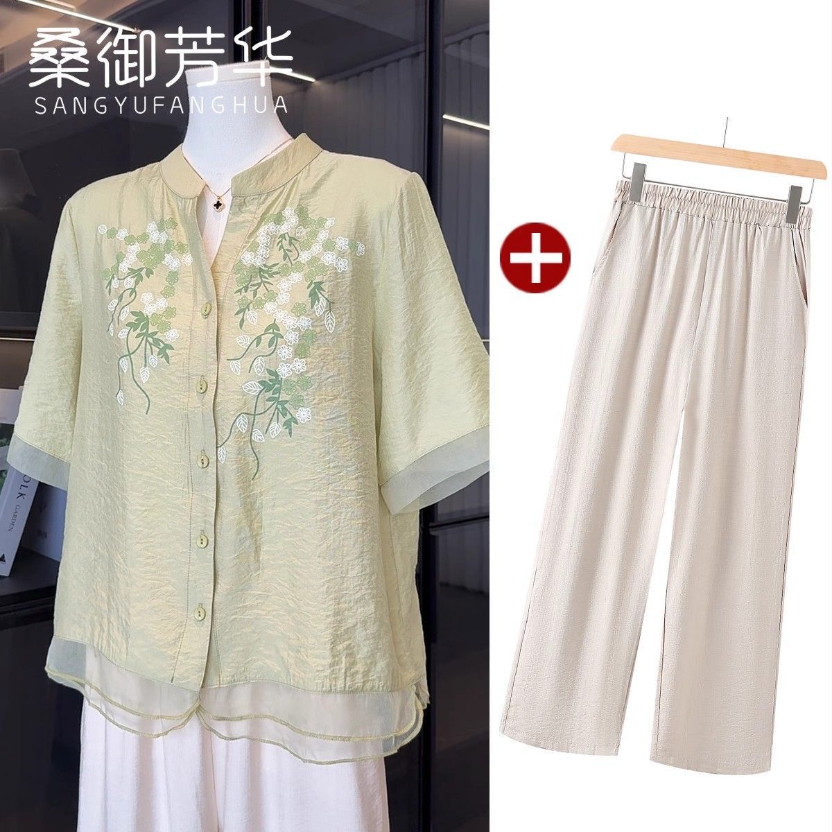 妈妈短袖衬衫大码棉麻上衣高端