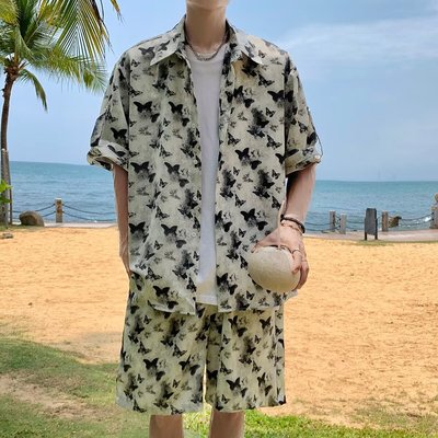 衬衫短袖男夏季潮牌痞帅扎染衬衣男款2025新款男士夏装半截袖