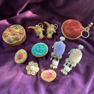 vintage美国西洋古董首饰盒琉璃镀金金属首饰耳环戒指项链收藏盒