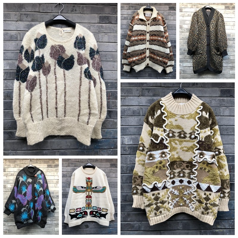日系森女100%纯羊毛毛衣 手工编织立体浮花钩花 vintage特价清仓4