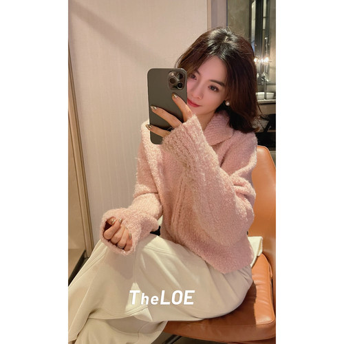 骆衣衣TheLOE/640-644g羊毛百搭休闲温暖减龄翻领拉链开衫