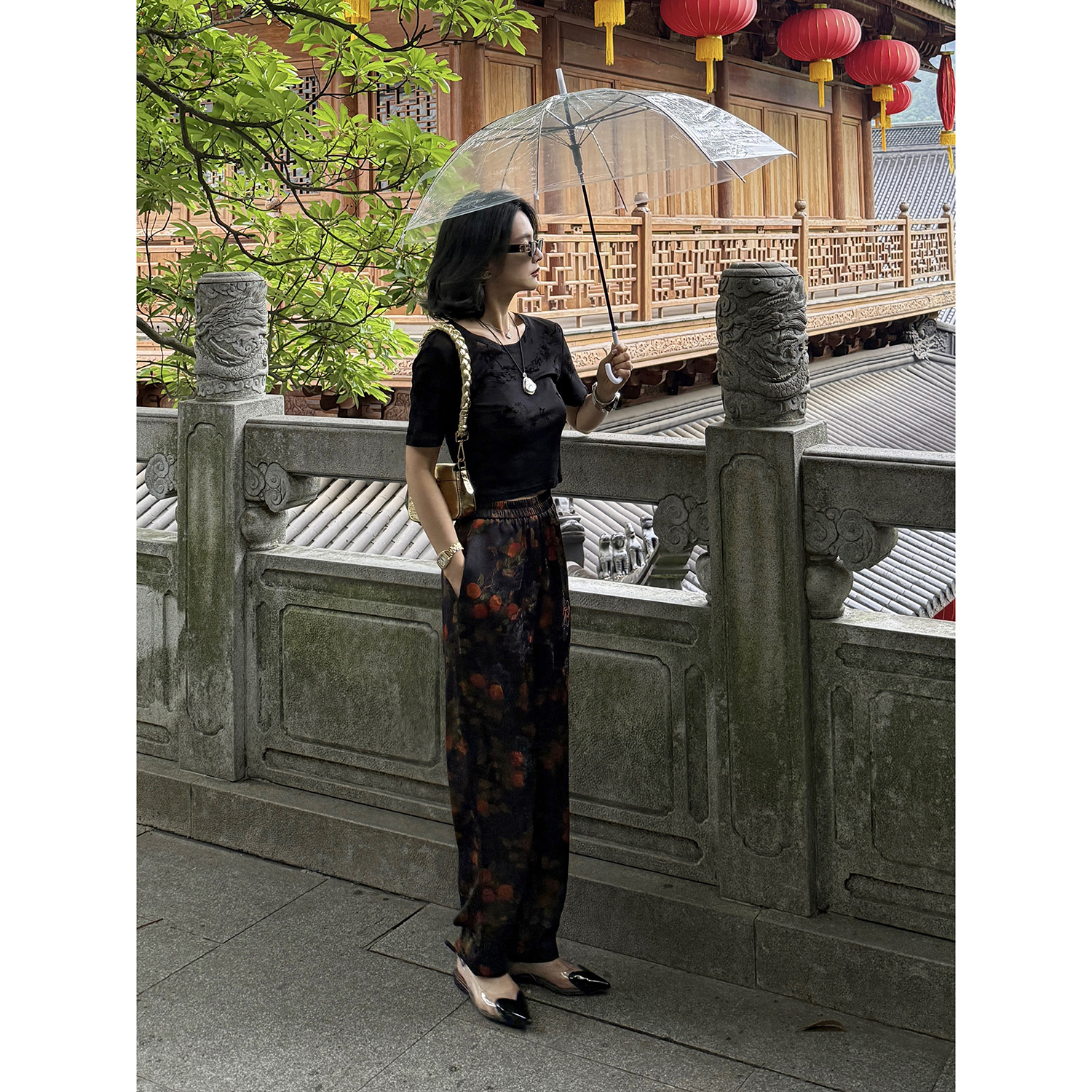 骆衣衣TheLOE【黛染】精致复古提花圆领短袖上衣镂空T恤女夏短袖