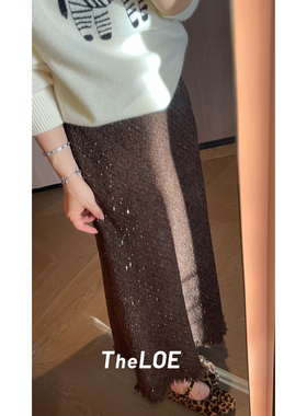 骆衣衣heLOE/[鎏金碎影羊毛半裙]简约高腰百搭白裙