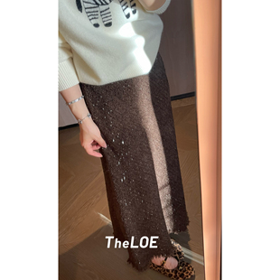 骆衣衣heLOE/[鎏金碎影羊毛半裙]简约高腰百搭白裙