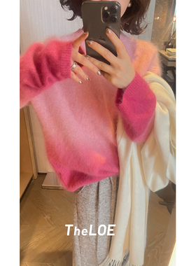 骆衣衣TheLOE/羊毛羊绒圆领百搭减龄渐变套头针织长袖