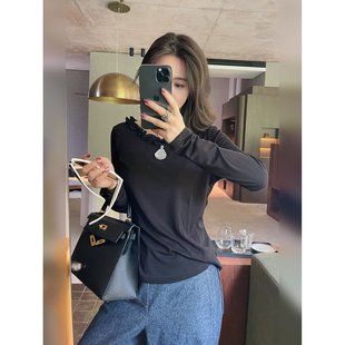 宽松木耳领露肩百搭长袖 时尚 T恤 天丝绵羊毛韩版 骆衣衣TheLOE