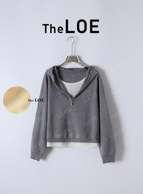 骆衣衣TheLOE/绵羊毛+羊绒连帽拉链假两件针织衫百搭简约外套