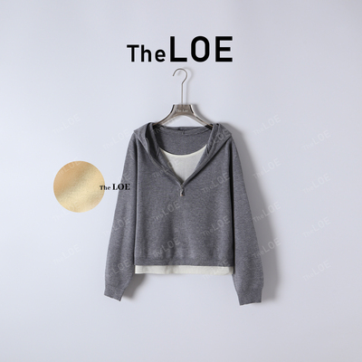 连帽拉链假两件针织衫百搭简约